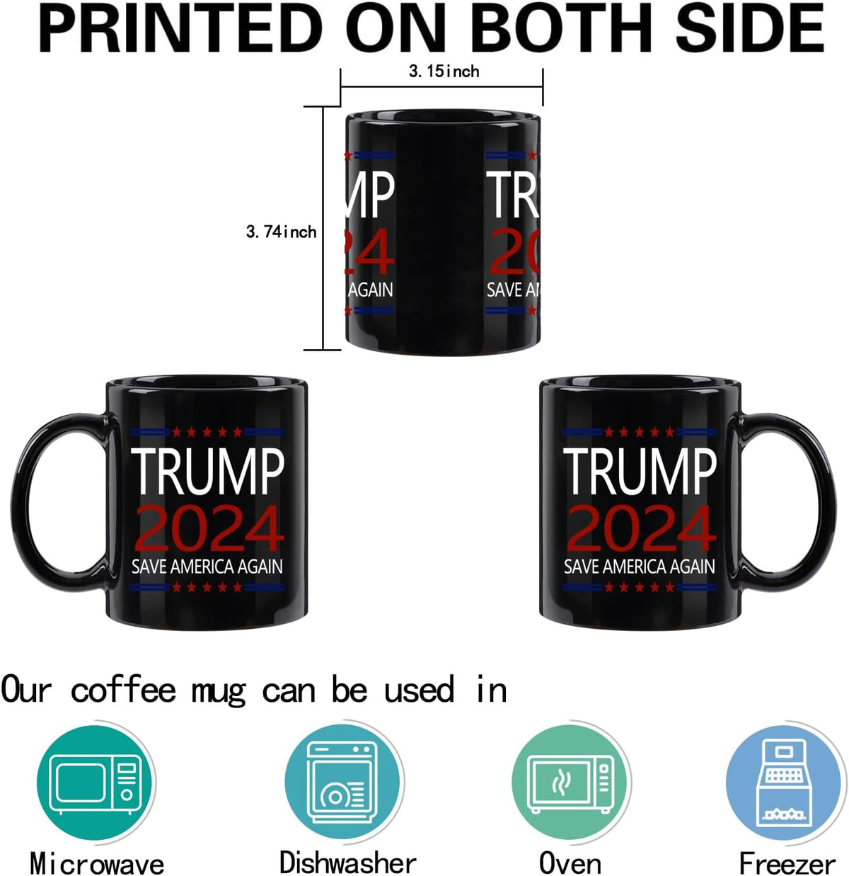 Save America Again Black Mug, Gift For Trump Fans, Election 2024