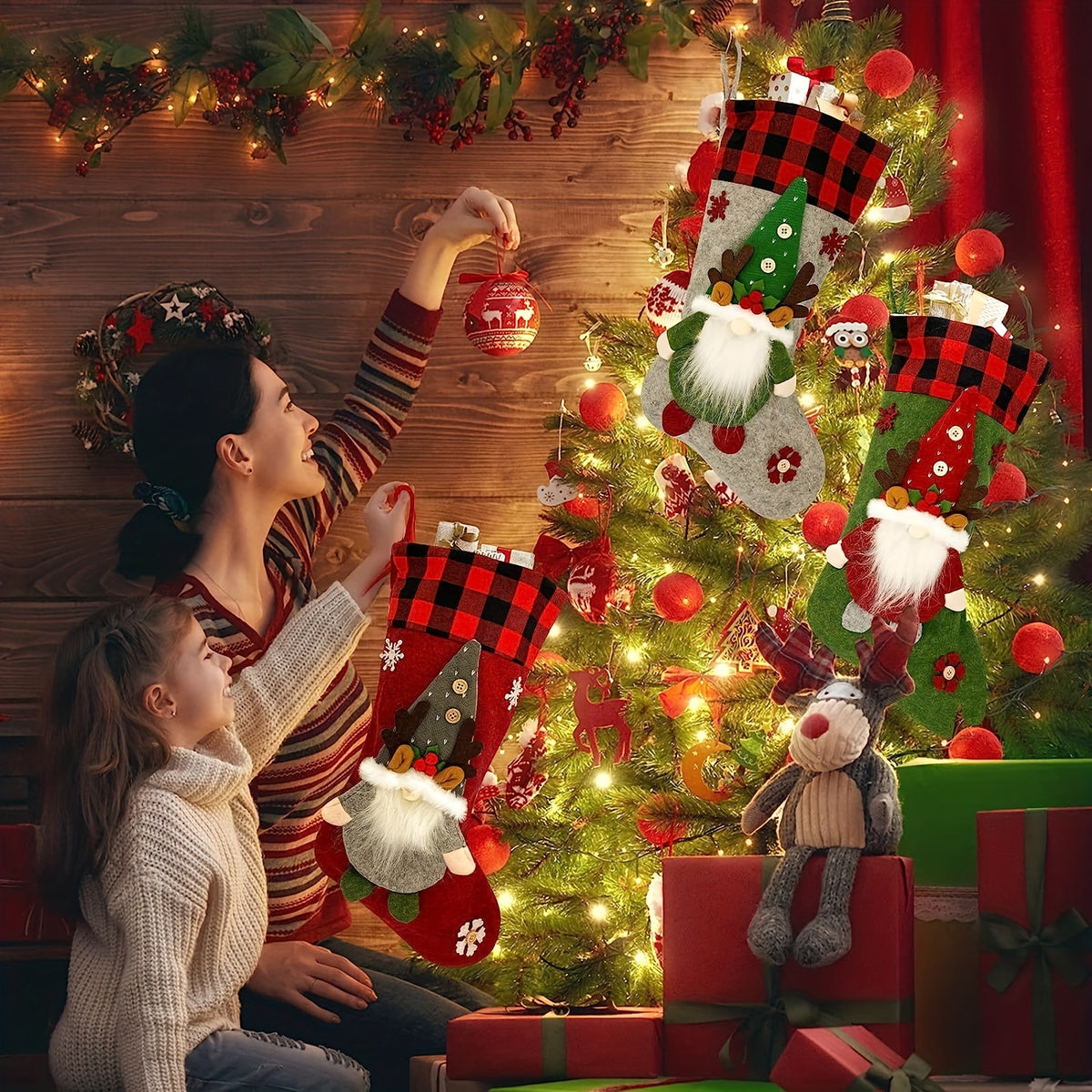 3pcs Christmas Socks Large Christmas, Socks Santa Claus's Reindeer, Christmas Stocking, Christmas Party Decoration