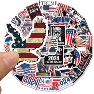 50 Pcs Donald Trump Vinyl Waterproof Stickers, Trump 2024 USA Flag Decals