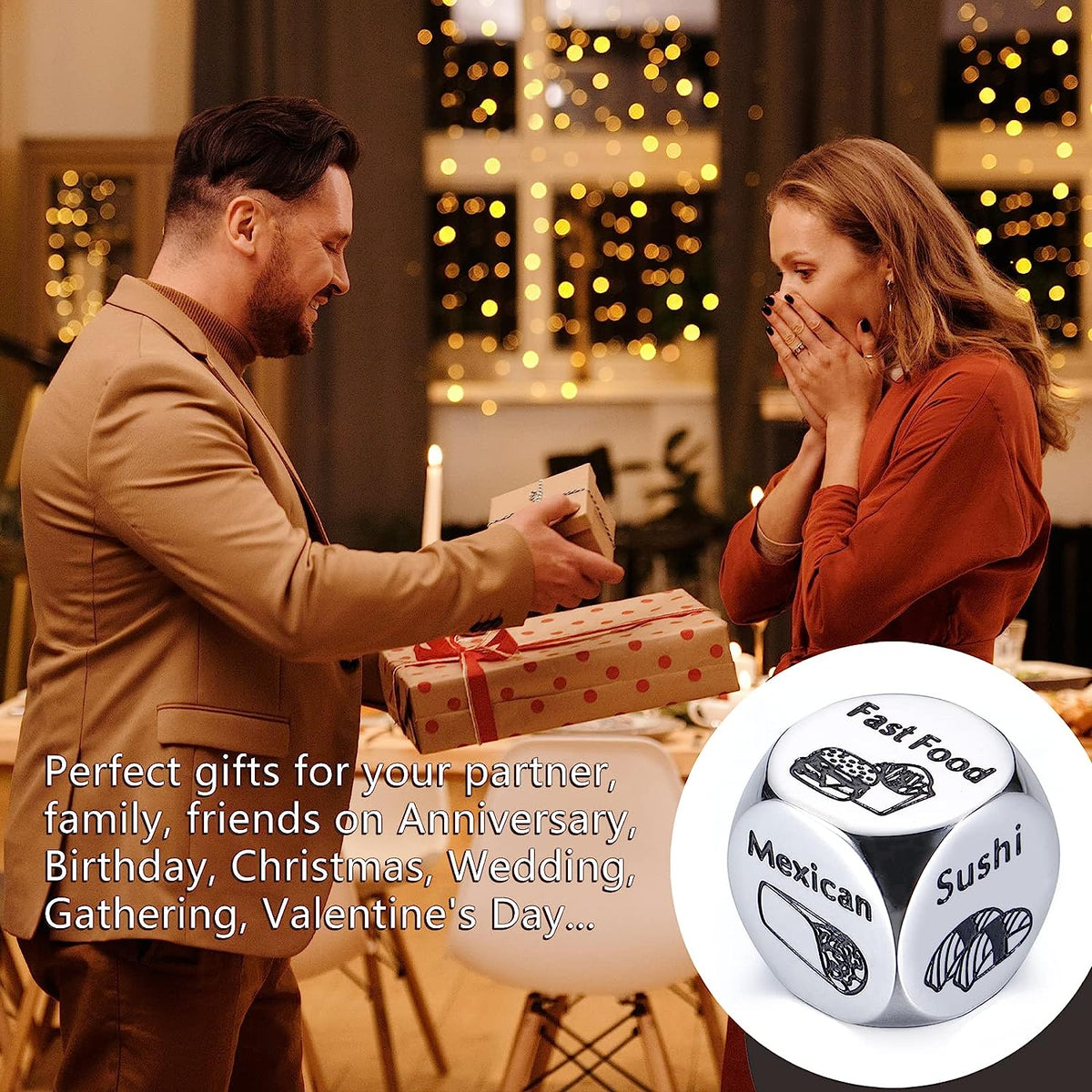 Night Dice for Couples: Engraved Steel Takeout Dice – Fun Gifts for Her, Ideal for Choosing Dinner Options, Gift For Couple