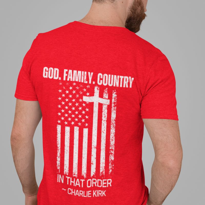 God. Family. Country Charlie Kirk Red Shirt, Stand with Charlie Kirk Dark Shirt