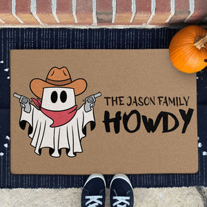 Howdy Halloween Doormat, Cowboy Ghost, Personalized Doormat, Halloween Welcome Mat