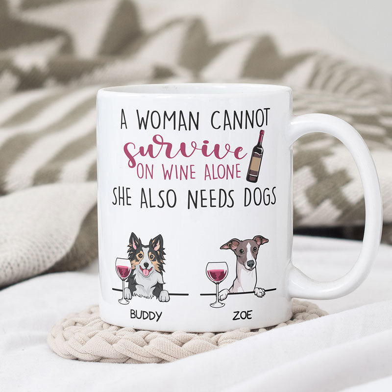 A Woman Cannot Survive On Wine Alone, Personalized Shirt And Mug, Birthday Gift, Gifts For Dog Lovers, Custom Photo