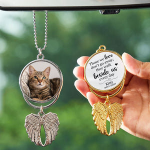 Those We Love Don't Go Away, Personalized Angel Wings Keychain, Car Hanger, Custom Photo
