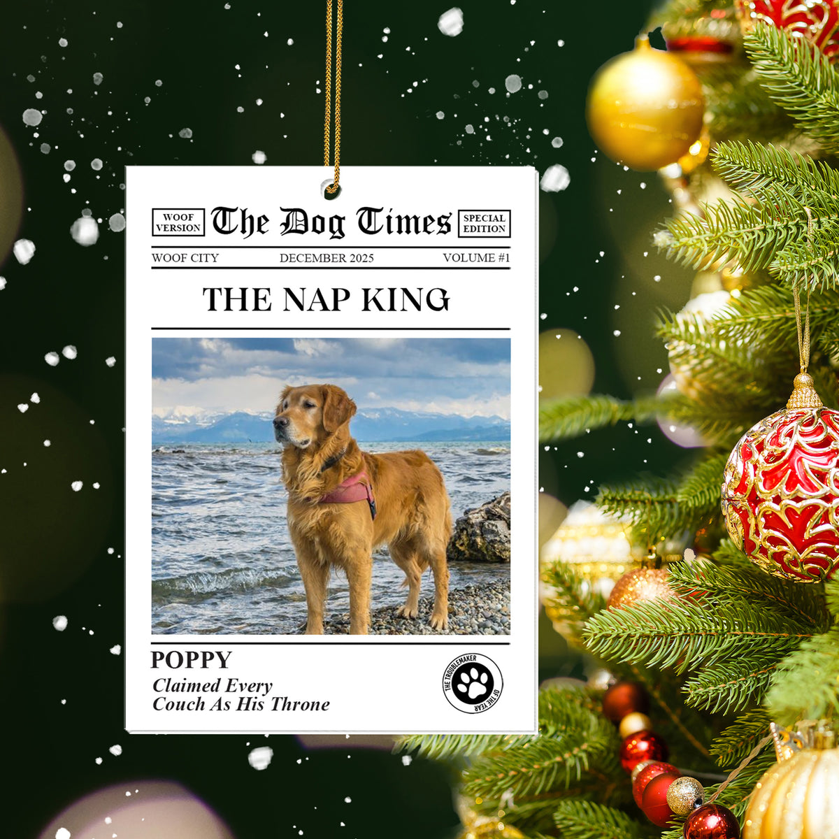 Title The Dog Times Newspaper Ornament, Personalized Shape Ornaments, Family Gifts, Christmas Ornament