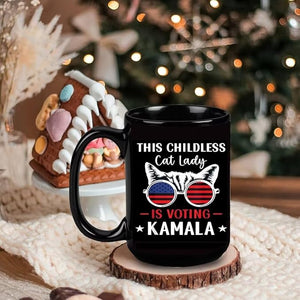 Cat Lady Kamala Harris Black Mug, Gift For Kamala Supporters, Election 2024