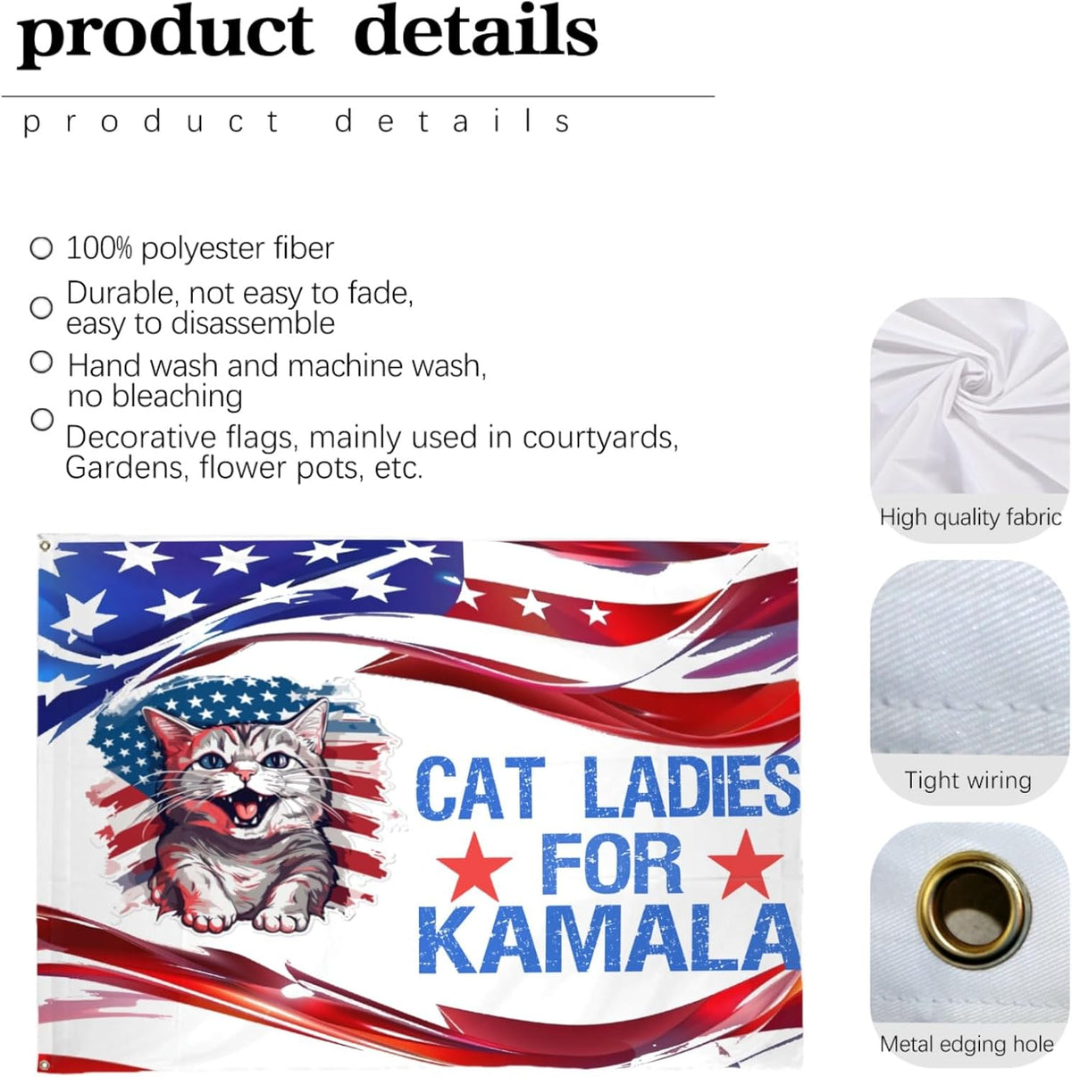 Cat Ladies for Kamala House Flag Funny Cat, Gift For Kamala Harris Supporters, Election 2024