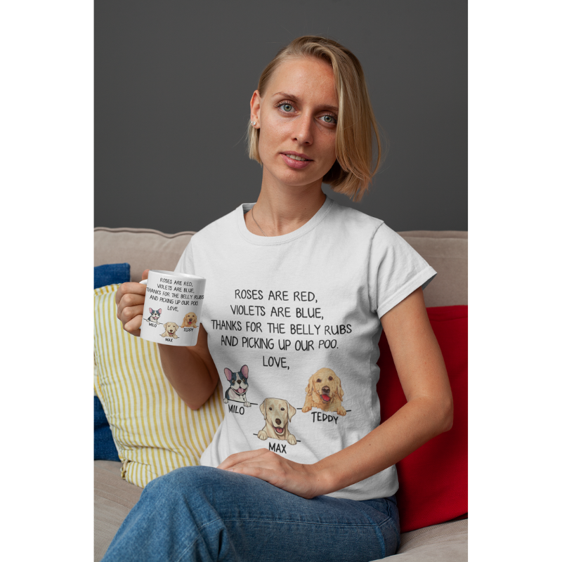 Roses Are Red Violets Are Blue, Combo Personalized Shirt And Mug, Birthday Gift, Gifts For Dog Lovers, Custom Photo
