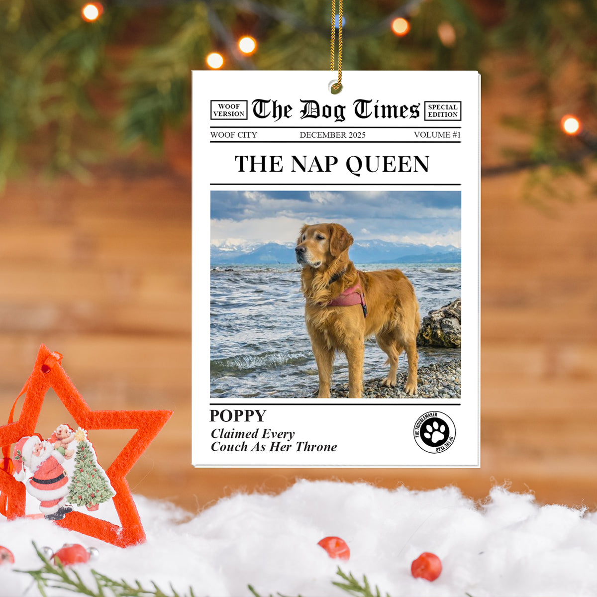 Title The Dog Times Newspaper Ornament, Personalized Shape Ornaments, Family Gifts, Christmas Ornament