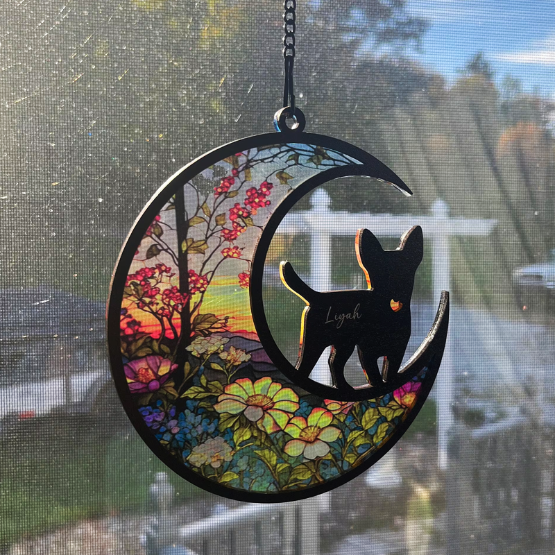 Loss Of Dog Sympathy Silhouette, Personalized Suncatcher Ornament, Car Hanger
