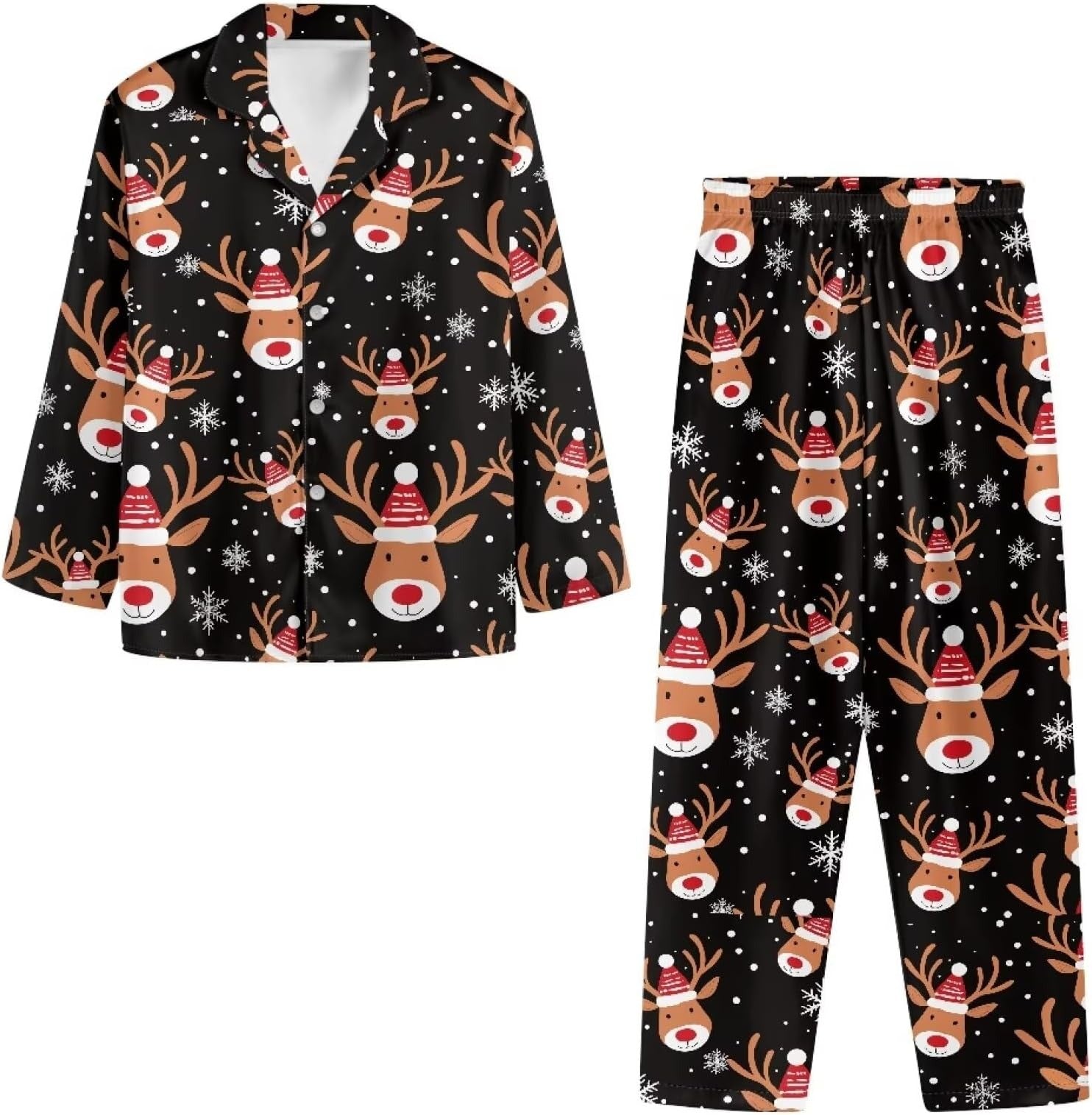 Pajamas Reindeer Black Pattern Print, Gift For Dog Lovers, Christmas Pajamas, Christmas Sleepwear