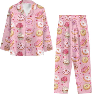 Pajamas Donut Pink Pattern Print, Gift For Dog Lovers, Christmas Pajamas, Christmas Sleepwear