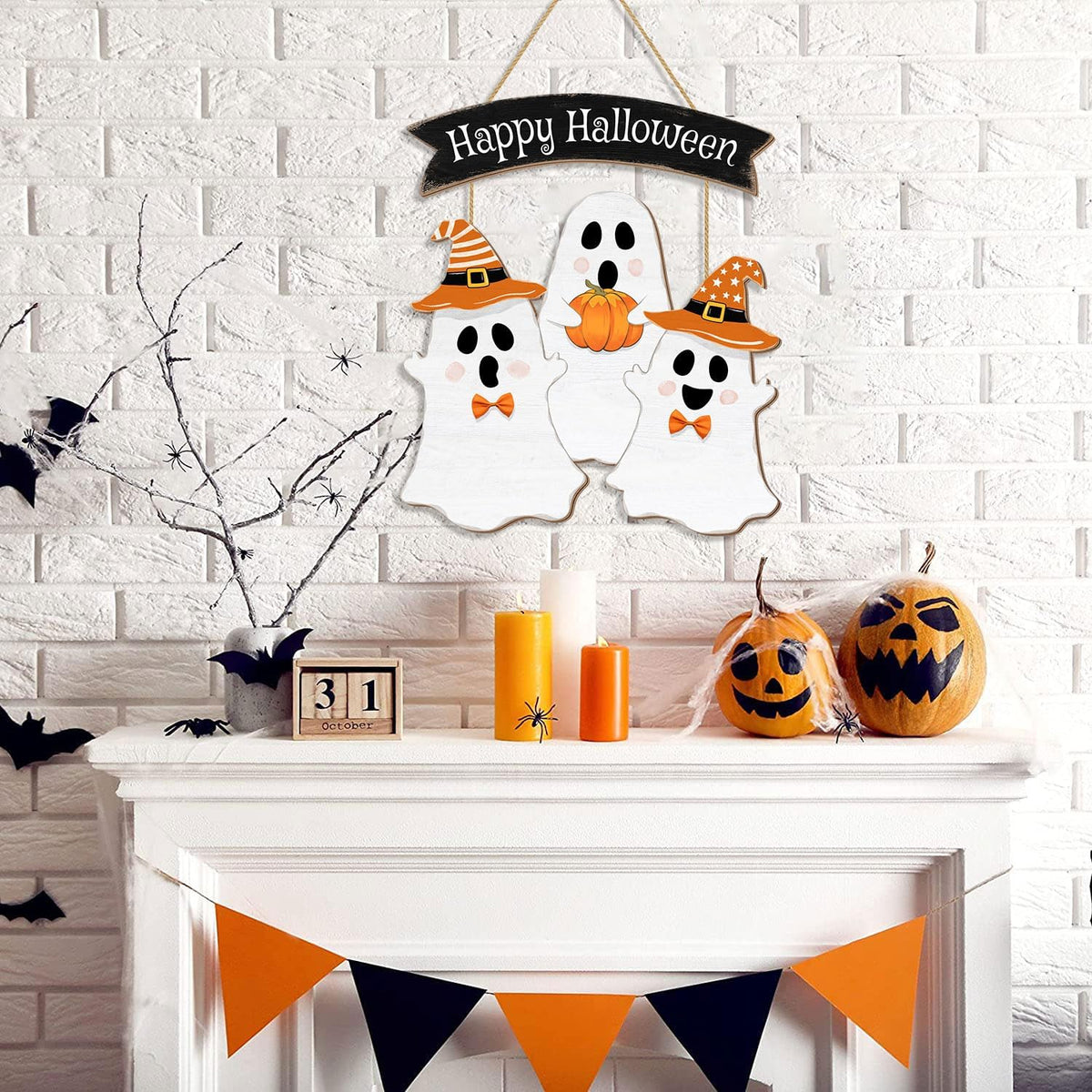 Halloween Decorations Wood Sign, Happy Halloween Boo Home Wood Sign, Halloween Themed Wooden Hanging Sign