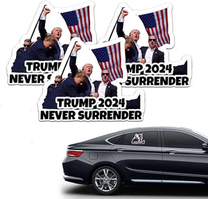 Trump Never Surrender Vinyl Sticker, Trump Assassination, Election 2024