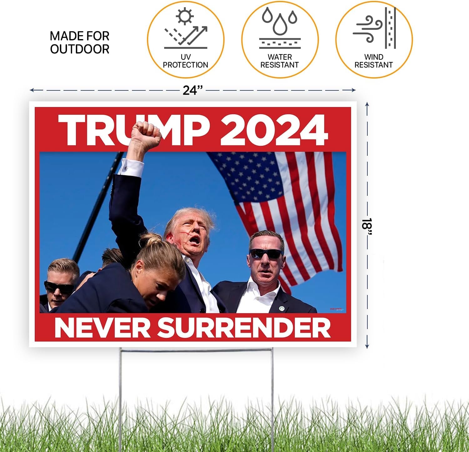 Trump Fist Pump Never Surrender Yard Sign, Trump Fight, Trump Sign, Election 2024