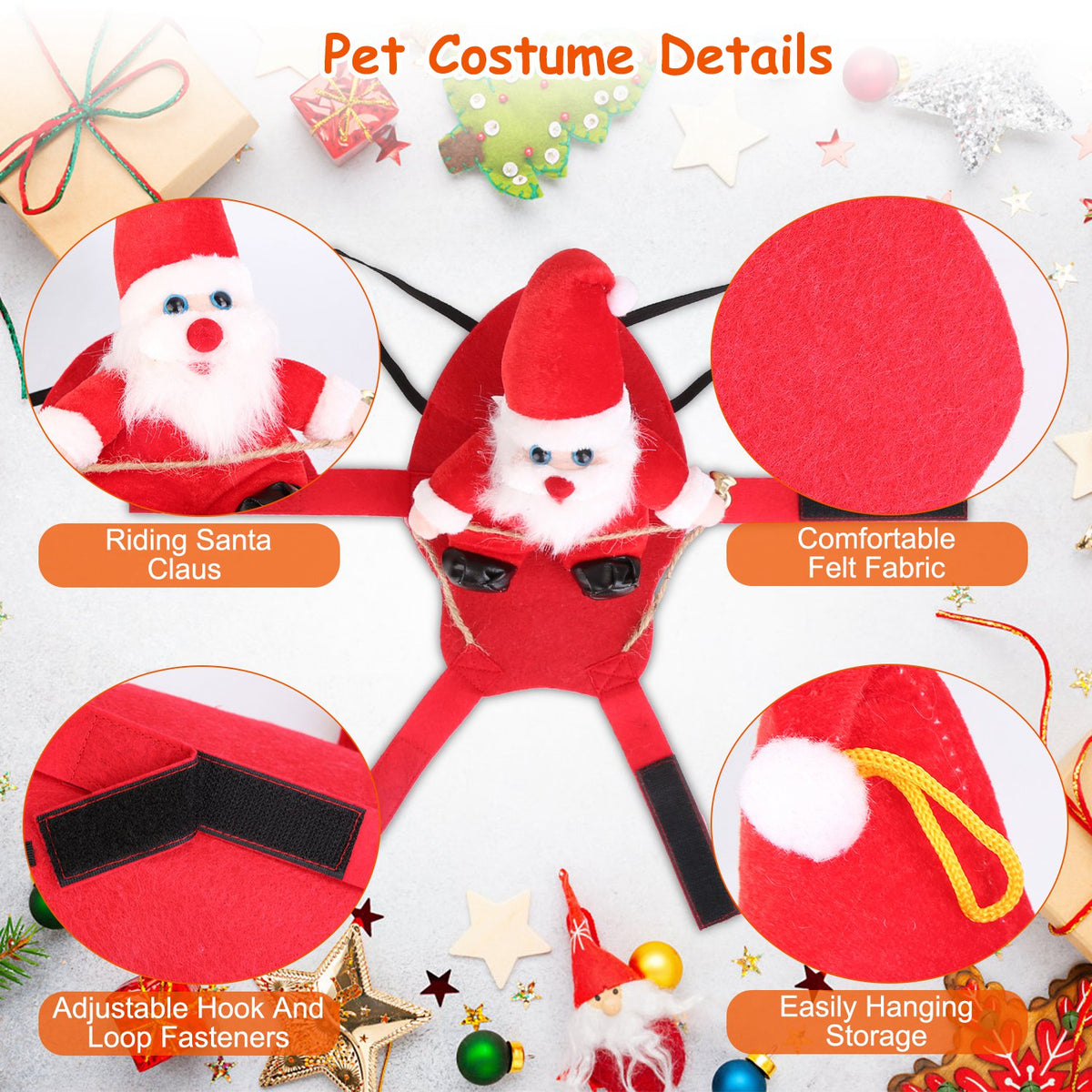 Pet Christmas Costumes Red Winter Coat For Dog Riding Santa Claus With Bell For Small & Medium Dogs/Cats