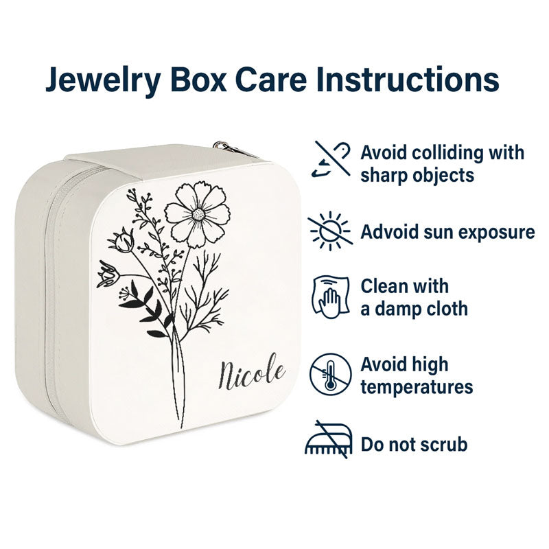 Blooms Of The Month Gift Box, Personalized Jewelry Box and Necklace, Birthday Gift, Gift For Mom