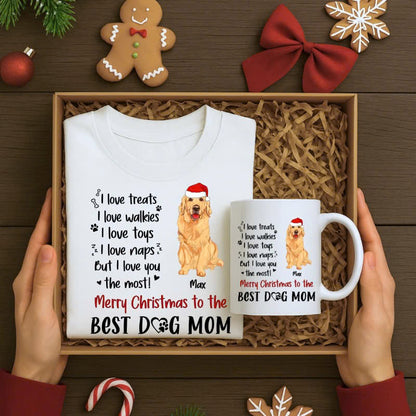 Combo I Love Treats Personalized Shirt And Mug, Christmas Version, Birthday Gift, Gifts For Dog Lovers, Custom Photo