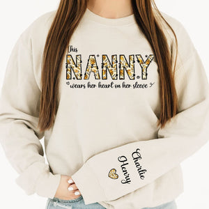 This Mommy Grandma Wears Her Heart On Her Sleeve, Personalized Sweatshirt Custom Name On Sleeve, Family Sweatshirt, Christmas Gift