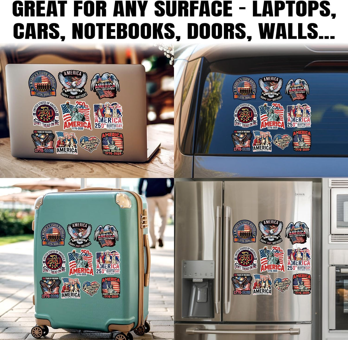 (20Pcs-3In) America 250Th Birthday Sticker USA 250 Years of Freedom Anniversary 1776 2026 Statue of Liberty Eagle Independence Day Waterproof Vinyl Sticker for Water Bottle Car Laptop