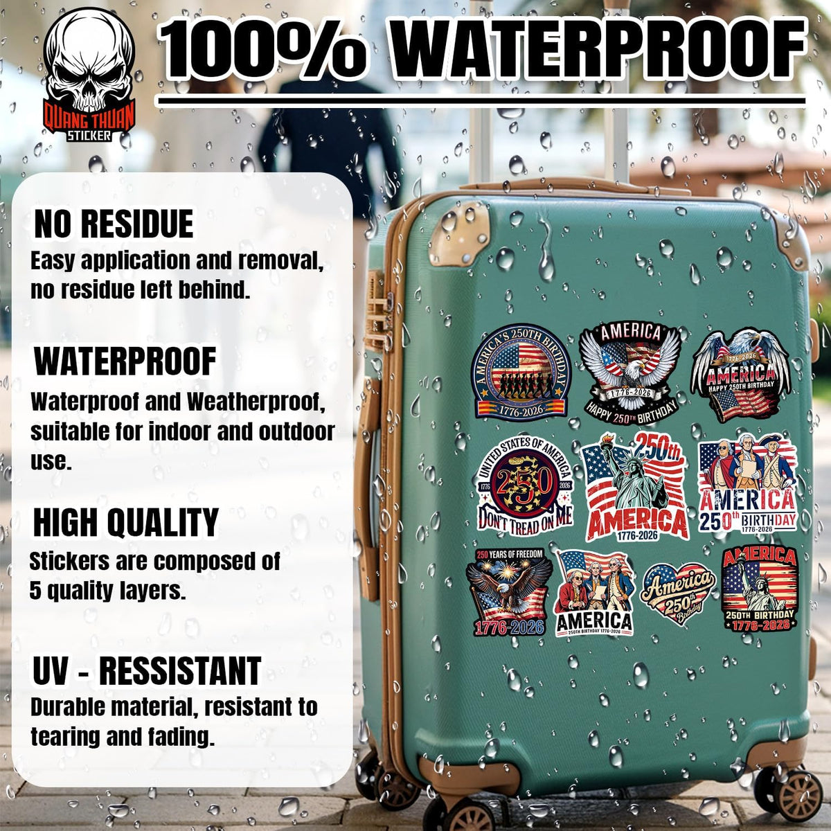 (20Pcs-3In) America 250Th Birthday Sticker USA 250 Years of Freedom Anniversary 1776 2026 Statue of Liberty Eagle Independence Day Waterproof Vinyl Sticker for Water Bottle Car Laptop