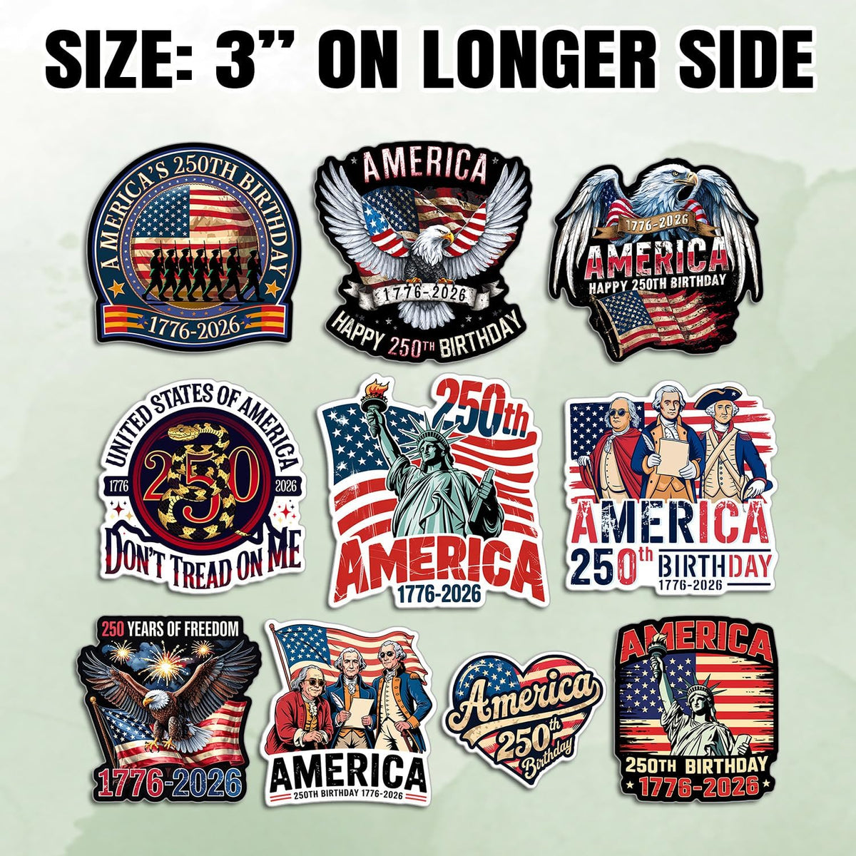 (20Pcs-3In) America 250Th Birthday Sticker USA 250 Years of Freedom Anniversary 1776 2026 Statue of Liberty Eagle Independence Day Waterproof Vinyl Sticker for Water Bottle Car Laptop