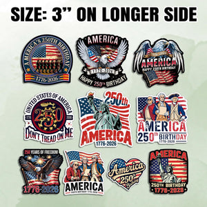 (20Pcs-3In) America 250Th Birthday Sticker USA 250 Years of Freedom Anniversary 1776 2026 Statue of Liberty Eagle Independence Day Waterproof Vinyl Sticker for Water Bottle Car Laptop