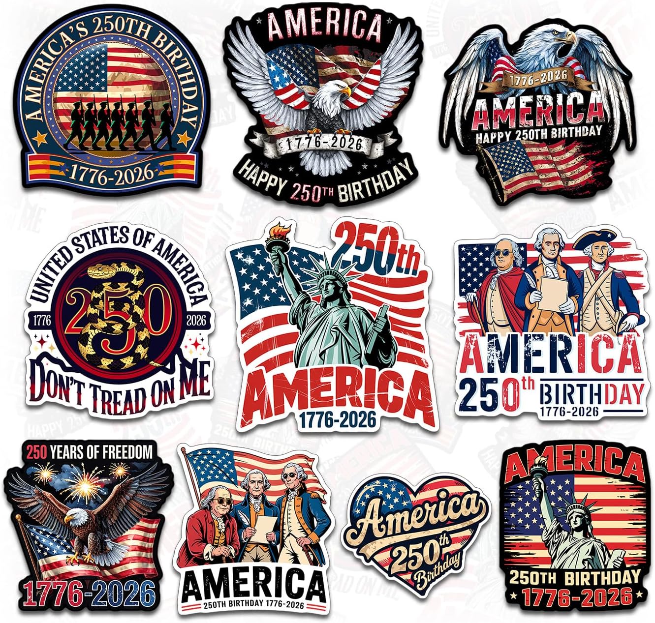 (20Pcs-3In) America 250Th Birthday Sticker USA 250 Years of Freedom Anniversary 1776 2026 Statue of Liberty Eagle Independence Day Waterproof Vinyl Sticker for Water Bottle Car Laptop