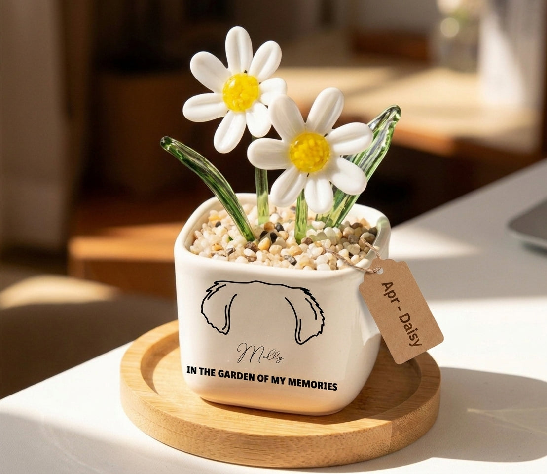 Personalized Dog Loss Gifts, "In Garden Of Memories" Planter, Pet Memorial, Custom Design & Birth Month Flower