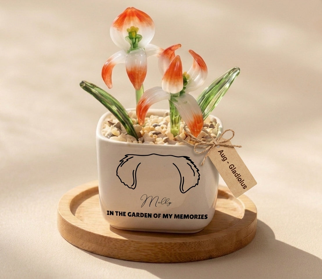 Personalized Dog Loss Gifts, "In Garden Of Memories" Planter, Pet Memorial, Custom Design & Birth Month Flower