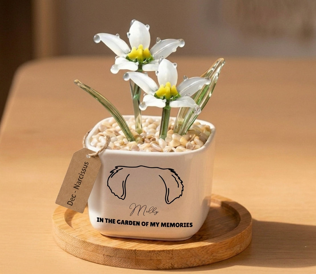 Personalized Dog Loss Gifts, "In Garden Of Memories" Planter, Pet Memorial, Custom Design & Birth Month Flower