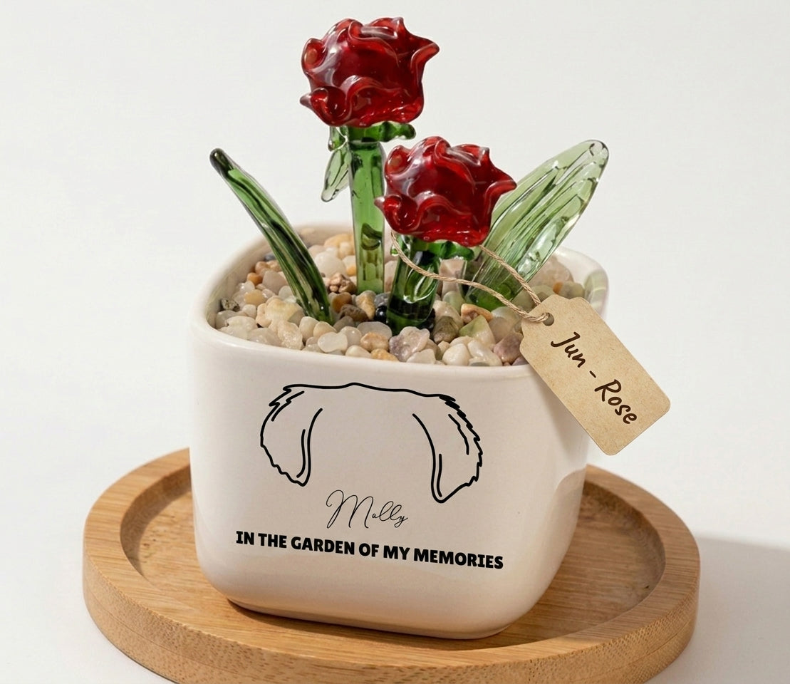 Personalized Dog Loss Gifts, "In Garden Of Memories" Planter, Pet Memorial, Custom Design & Birth Month Flower