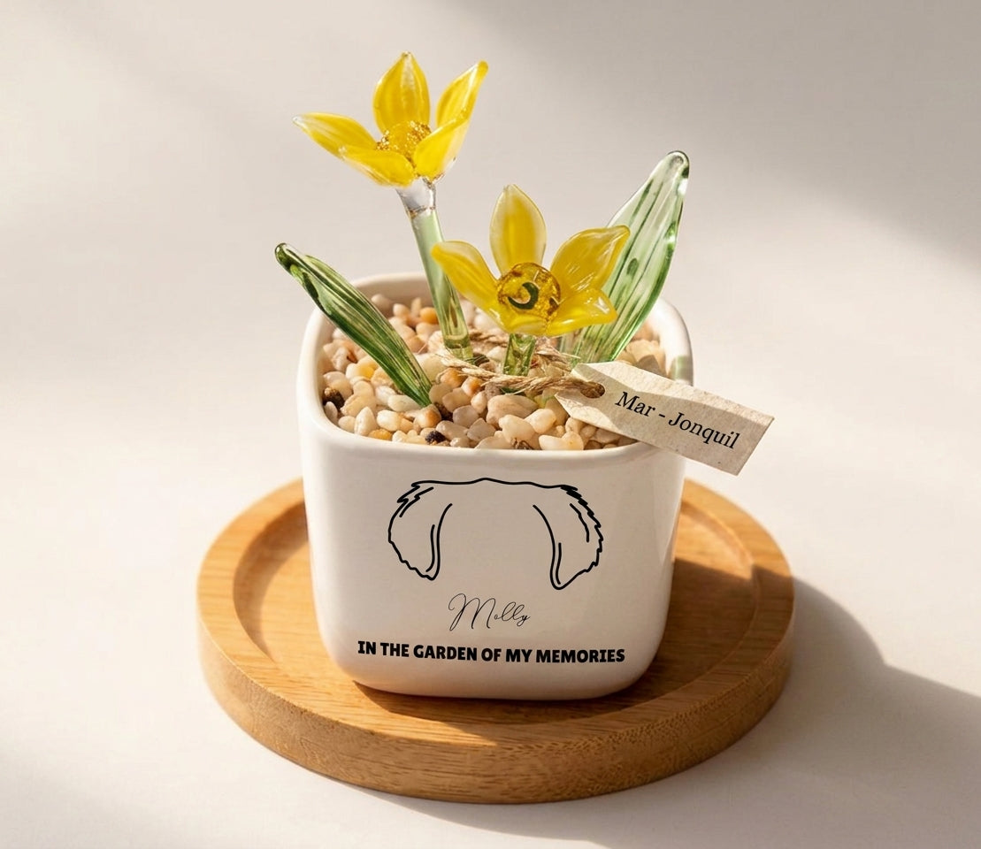 Personalized Dog Loss Gifts, "In Garden Of Memories" Planter, Pet Memorial, Custom Design & Birth Month Flower
