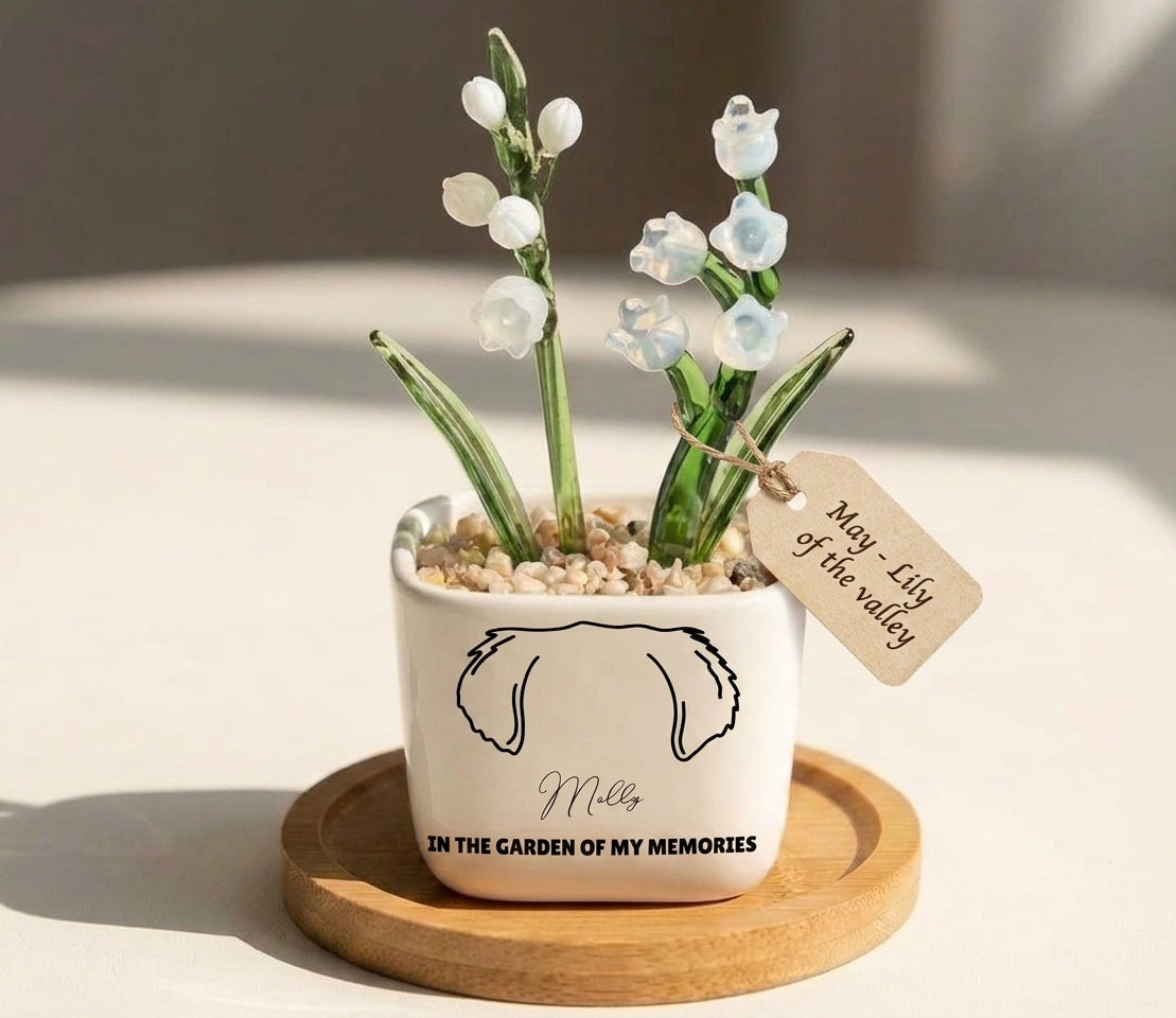 Personalized Dog Loss Gifts, "In Garden Of Memories" Planter, Pet Memorial, Custom Design & Birth Month Flower