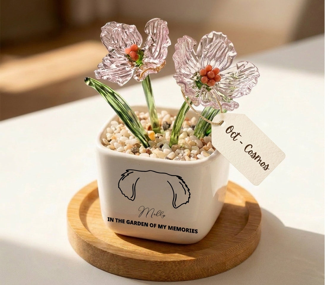 Personalized Dog Loss Gifts, "In Garden Of Memories" Planter, Pet Memorial, Custom Design & Birth Month Flower