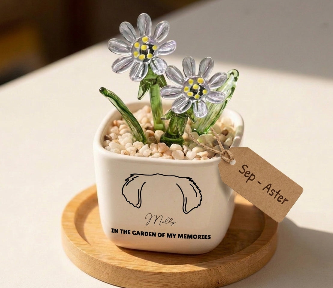 Personalized Dog Loss Gifts, "In Garden Of Memories" Planter, Pet Memorial, Custom Design & Birth Month Flower