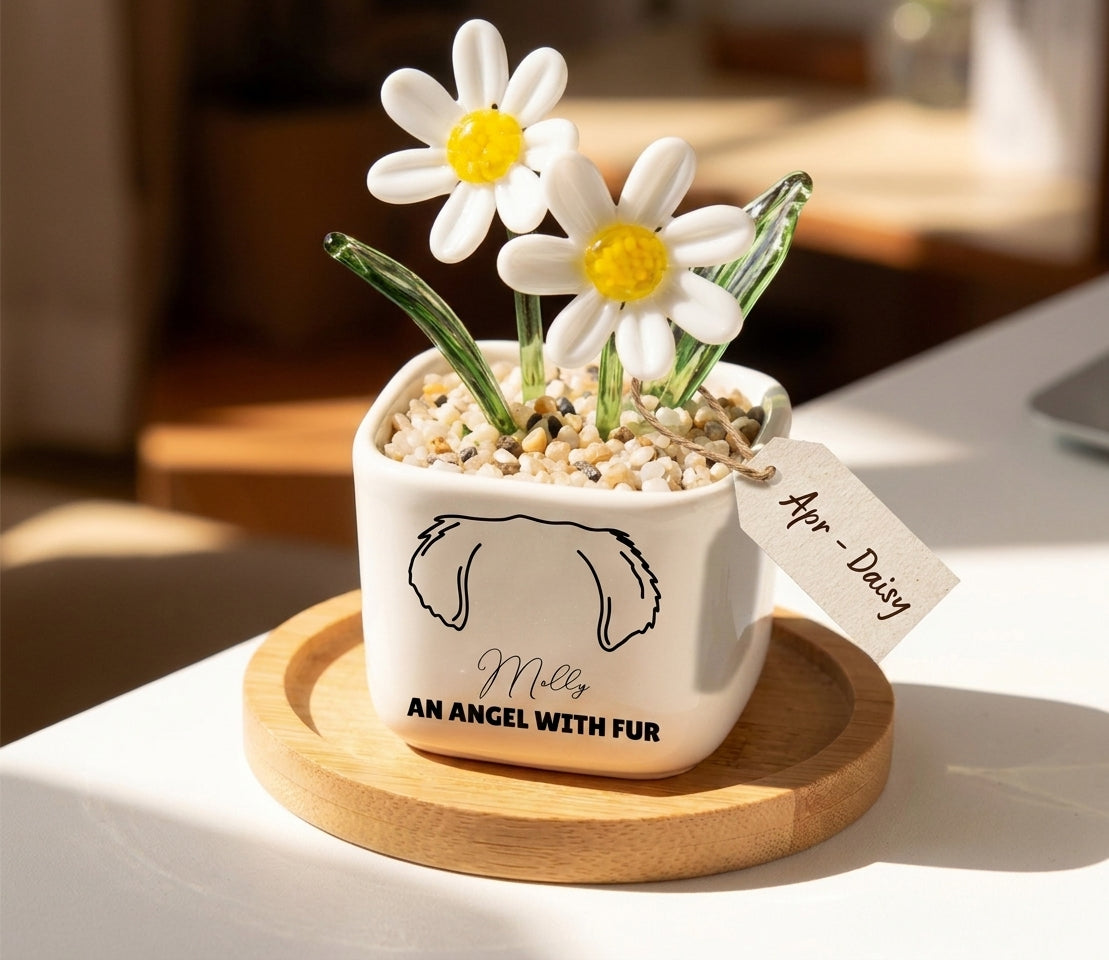 Personalized Dog Loss Gifts, "An Angel With Fur" Planter, Pet Memorial, Custom Design & Birth Month Flower