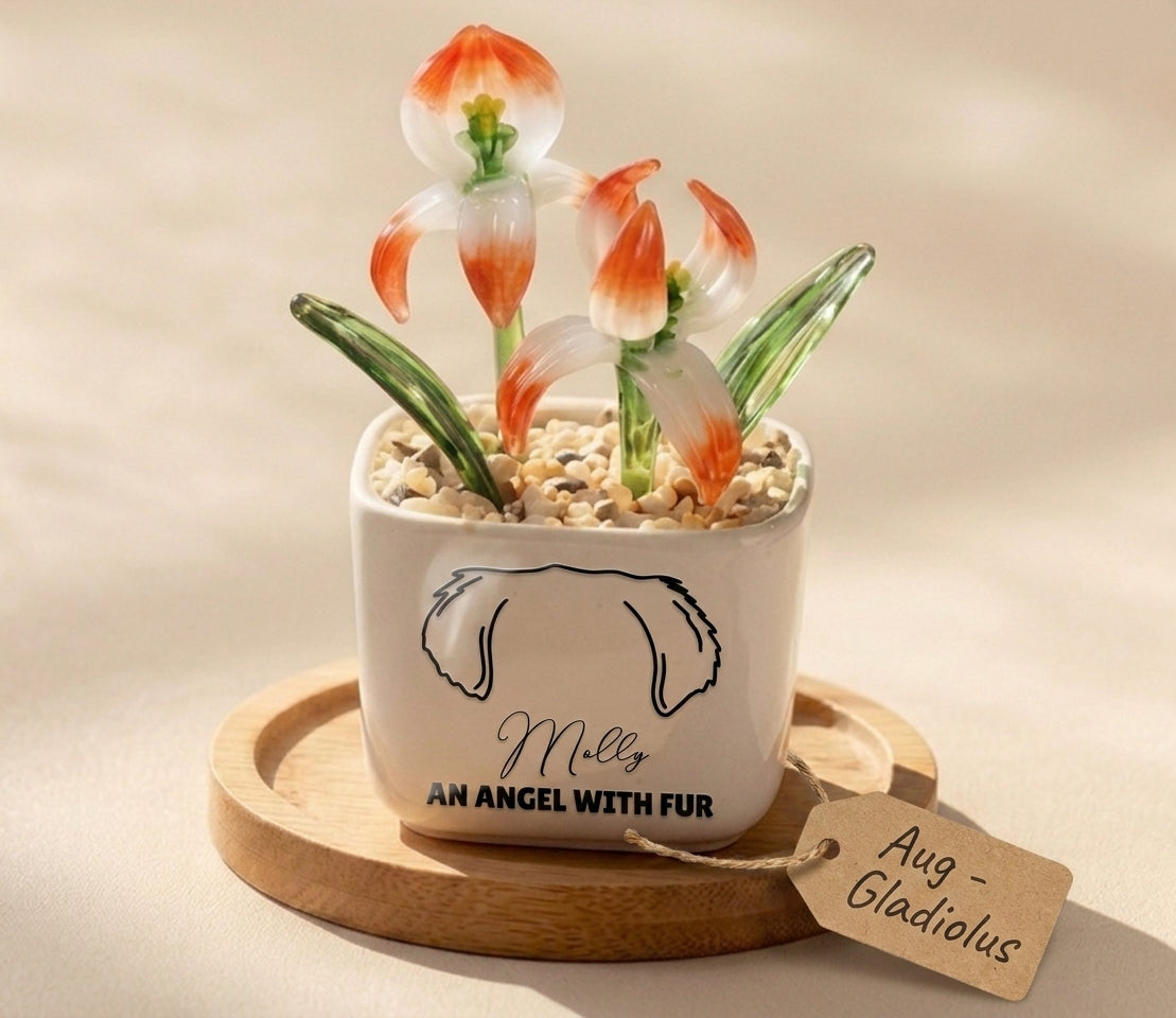 Personalized Dog Loss Gifts, "An Angel With Fur" Planter, Pet Memorial, Custom Design & Birth Month Flower