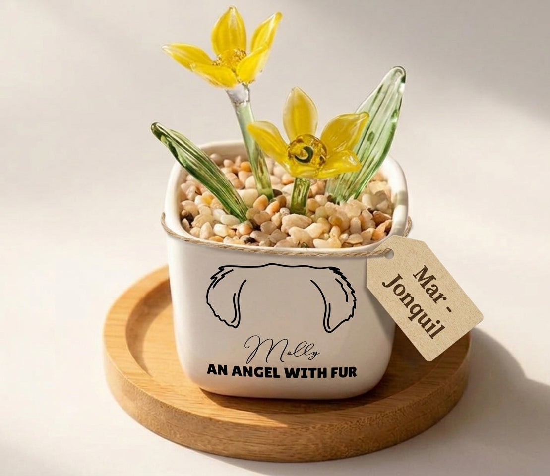 Personalized Dog Loss Gifts, "An Angel With Fur" Planter, Pet Memorial, Custom Design & Birth Month Flower
