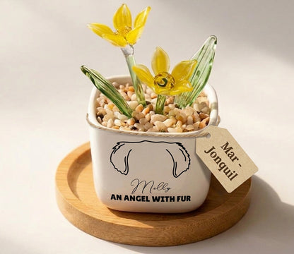 Personalized Dog Loss Gifts, "An Angel With Fur" Planter, Pet Memorial, Custom Design & Birth Month Flower