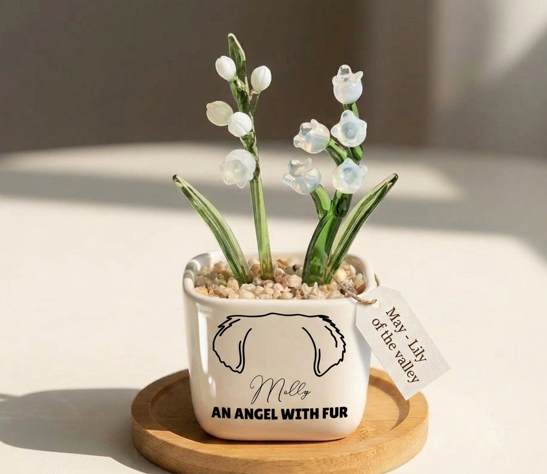 Personalized Dog Loss Gifts, "An Angel With Fur" Planter, Pet Memorial, Custom Design & Birth Month Flower