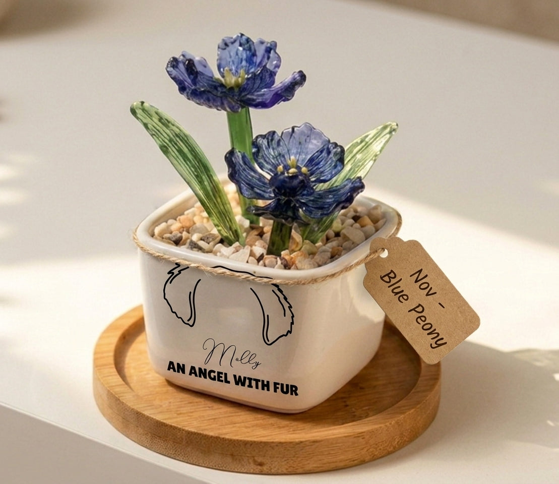 Personalized Dog Loss Gifts, "An Angel With Fur" Planter, Pet Memorial, Custom Design & Birth Month Flower