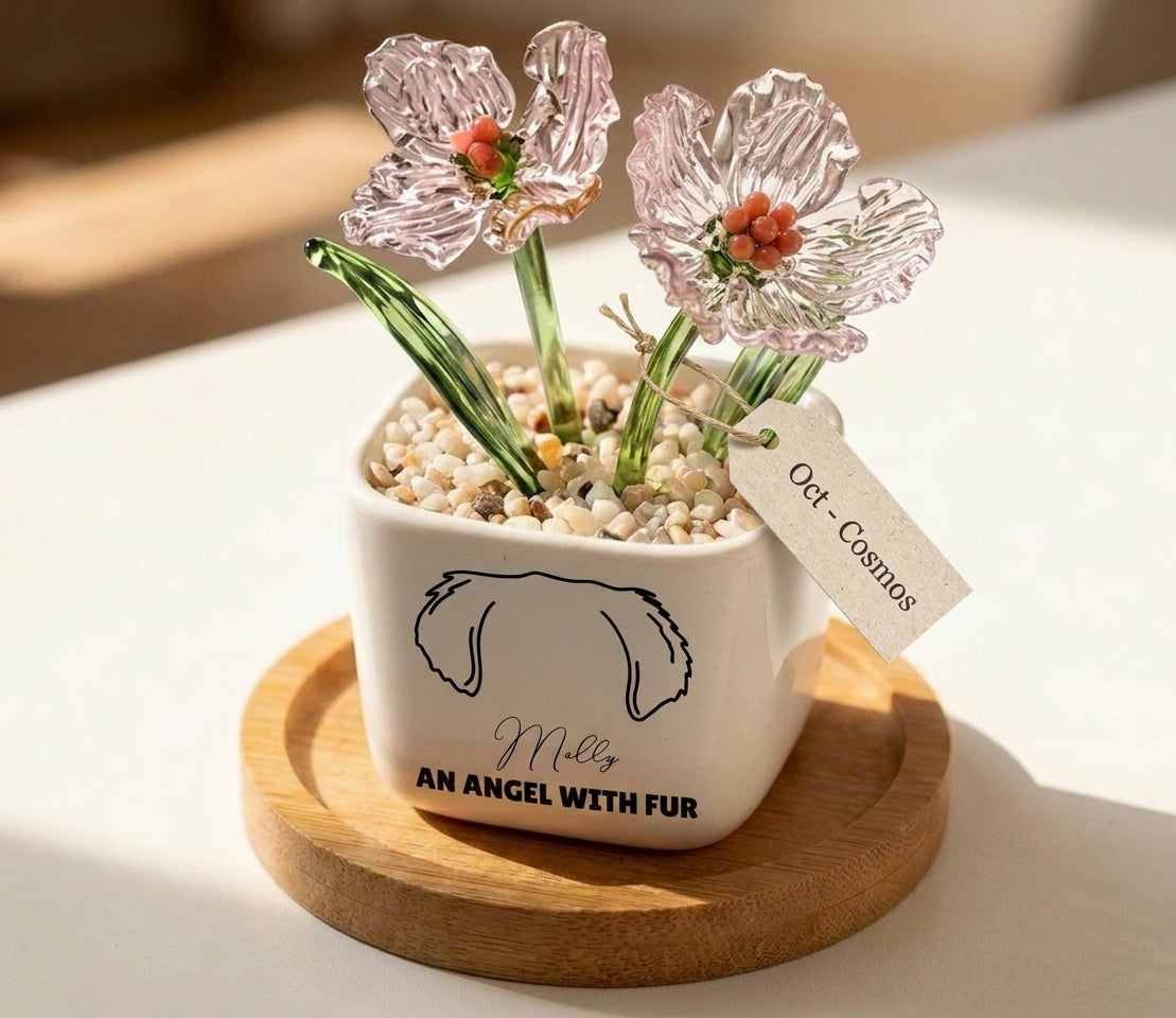 Personalized Dog Loss Gifts, "An Angel With Fur" Planter, Pet Memorial, Custom Design & Birth Month Flower