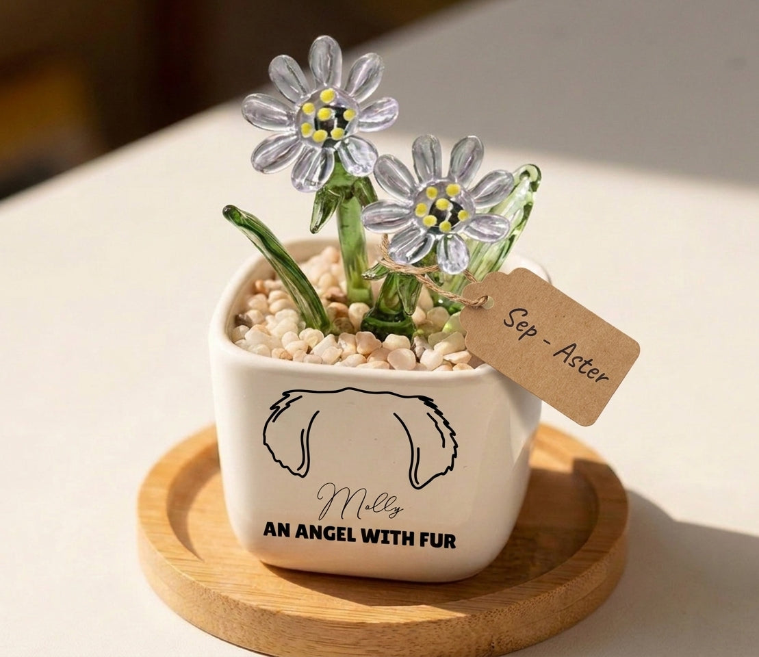 Personalized Dog Loss Gifts, "An Angel With Fur" Planter, Pet Memorial, Custom Design & Birth Month Flower