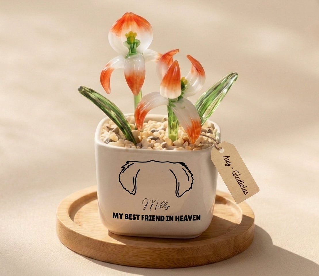 Personalized Dog Loss Gifts, "Best Friend In Heaven" Planter, Pet Memorial, Custom Design & Birth Month Flower