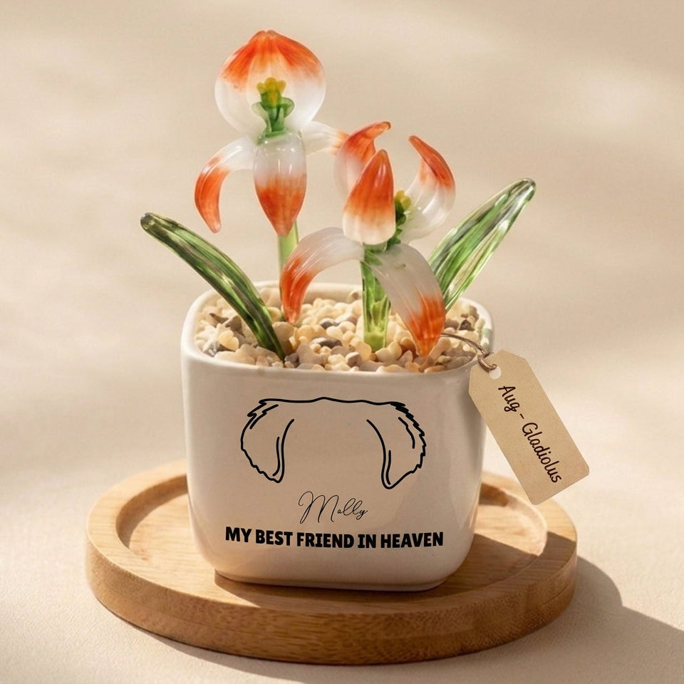 Personalized Dog Loss Gifts, "Best Friend In Heaven" Planter, Pet Memorial, Custom Design & Birth Month Flower