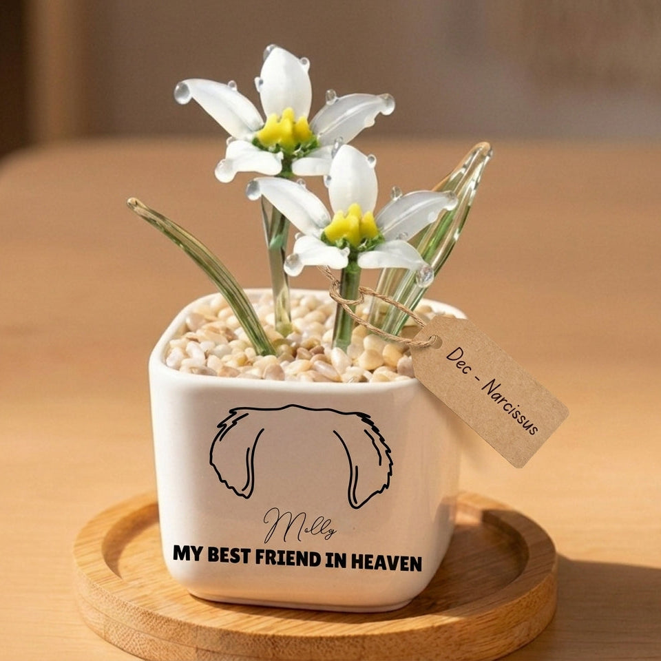 Personalized Dog Loss Gifts, "Best Friend In Heaven" Planter, Pet Memorial, Custom Design & Birth Month Flower