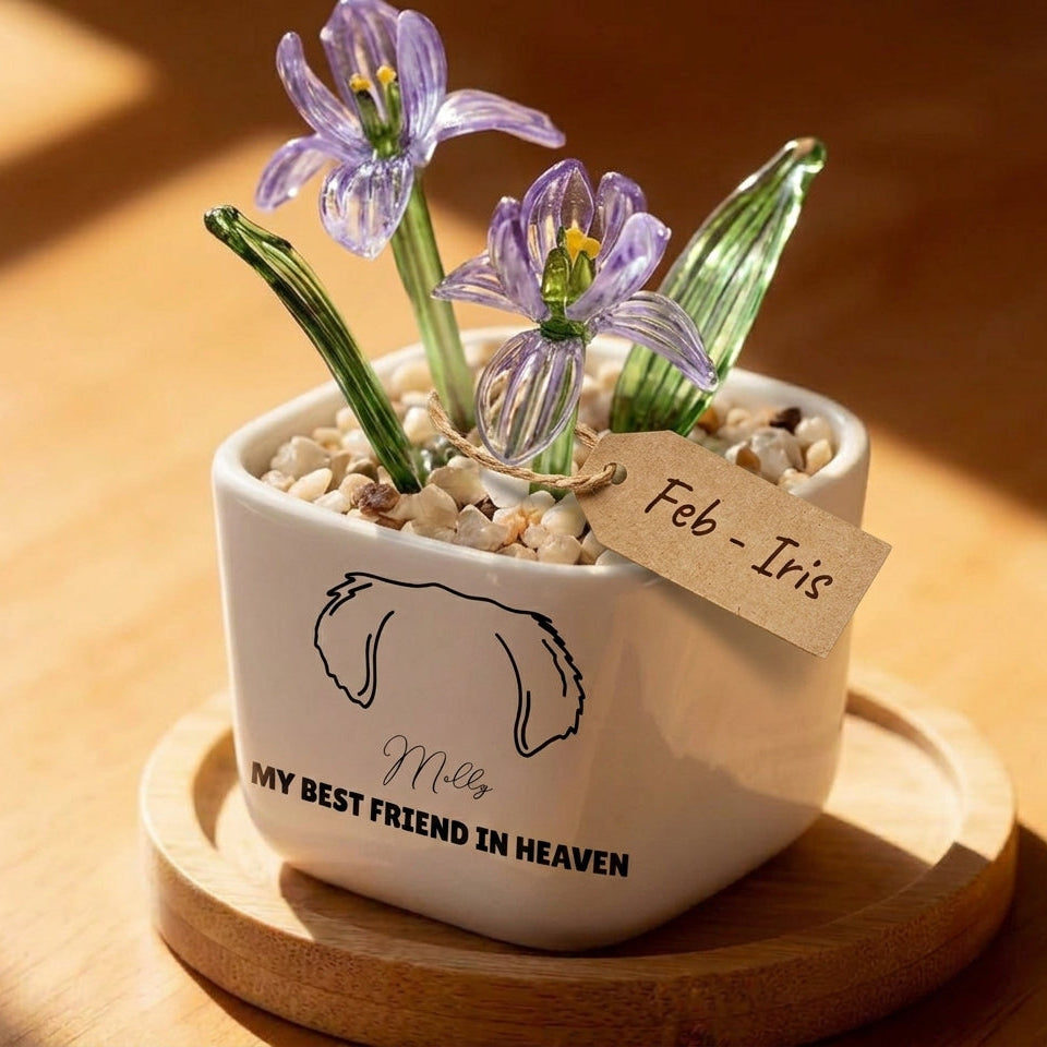 Personalized Dog Loss Gifts, "Best Friend In Heaven" Planter, Pet Memorial, Custom Design & Birth Month Flower