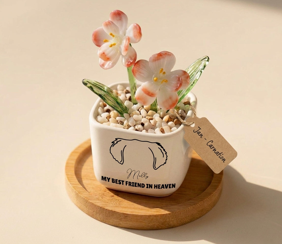 Personalized Dog Loss Gifts, "Best Friend In Heaven" Planter, Pet Memorial, Custom Design & Birth Month Flower