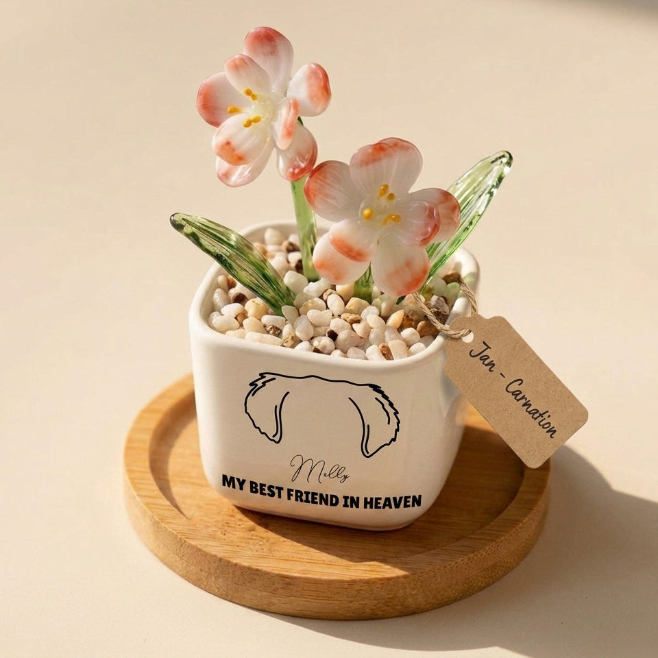 Personalized Dog Loss Gifts, "Best Friend In Heaven" Planter, Pet Memorial, Custom Design & Birth Month Flower
